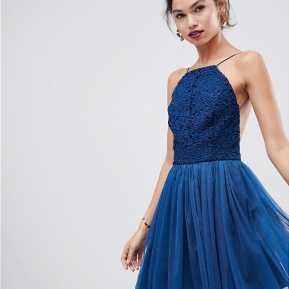 ASOS DESIGN lace top tulle mini dress